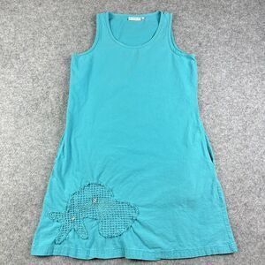 Lulu B Dress Womens S Blue Coastal Seashell Starfish Applique Beach Pockets